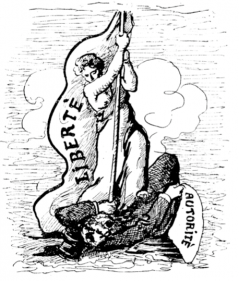 Illustration aus dem Buch Le Principe Anarchiste de Pierre Kropotkine, Les Temps nouveaux via Wikipedia (http://images.google.de/imgres?imgurl=https%3A%2F%2Fupload.wikimedia.org%2Fwikipedia%2Fcommons%2F2%2F2b%2FNotre_ennemi_c%27est_notre_maitre.png&imgrefurl=https%3A%2F%2Fcommons.wikimedia.org%2Fwiki%2FFile%3ANotre_ennemi_c%27est_notre_maitre.png&h=539&w=458&tbnid=jHXazyooEUxs3M%3A&vet=1&docid=qJK1BEBydCsozM&ei=ghJuWMufJof5aJbAplg&tbm=isch&client=firefox-b&iact=rc&uact=3&dur=5530&page=0&start=0&ndsp=26&ved=0ahUKEwjL6MaP2arRAhWHPBoKHRagCQsQMwgdKAAwAA&bih=805&biw=1600), public domain