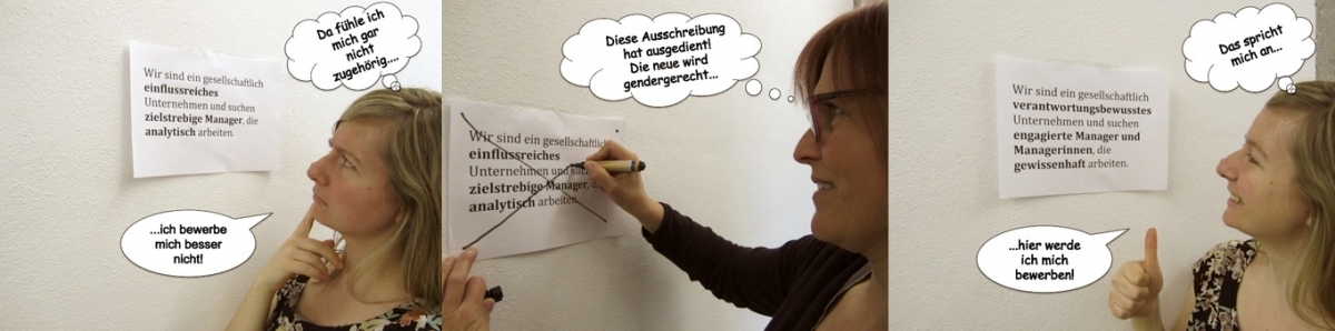 Die wahrgenommene Passung von Frauen auf Führungspositionen wird beeinflusst durch die Wortwahl in Stellenanzeigen. (Quelle: Professur für Forschungs- und Wissenschaftsmanagement, Technische Universität München) Die wahrgenommene Passung von Frauen auf Führungspositionen wird beeinflusst durch die Wortwahl in Stellenanzeigen. (Quelle: Professur für Forschungs- und Wissenschaftsmanagement, Technische Universität München)