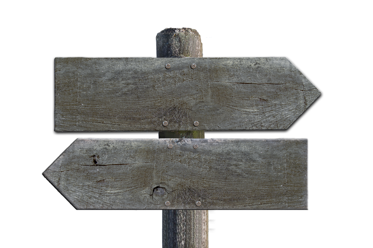 Es sind mindestens zwei Kernorientierungen erforderlich, um verschiedene politische Ansichten zumindest grob zu charakterisieren. Bild: geralt via pixabay (https://pixabay.com/de/illustrations/wegweiser-holz-schild-wegzeiger-973993/, CC: https://pixabay.com/de/service/license/)